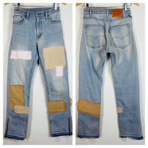 Custom Upcycled Levi’s Jeans 26 x 32 Patched Zip Ankle Straight Leg Soft Worn